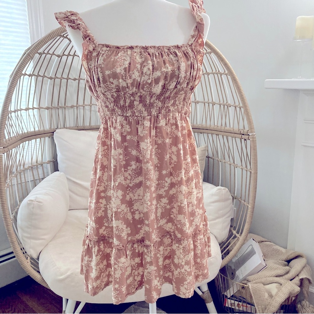 DEVI Smocked Bodice‎ Floral Sundress Size Medium Milkmaid Cottagecore Babydoll